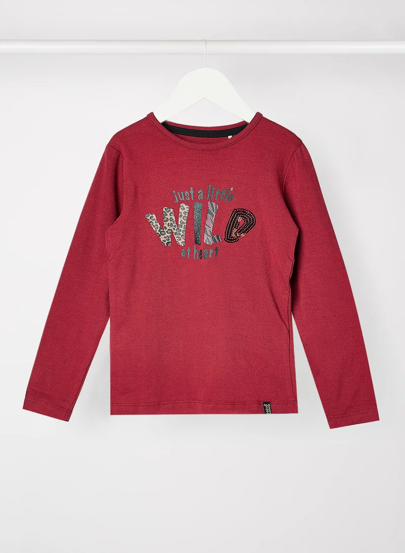 koko noko Kids/Teen Graphic Text T-Shirt Burgundy