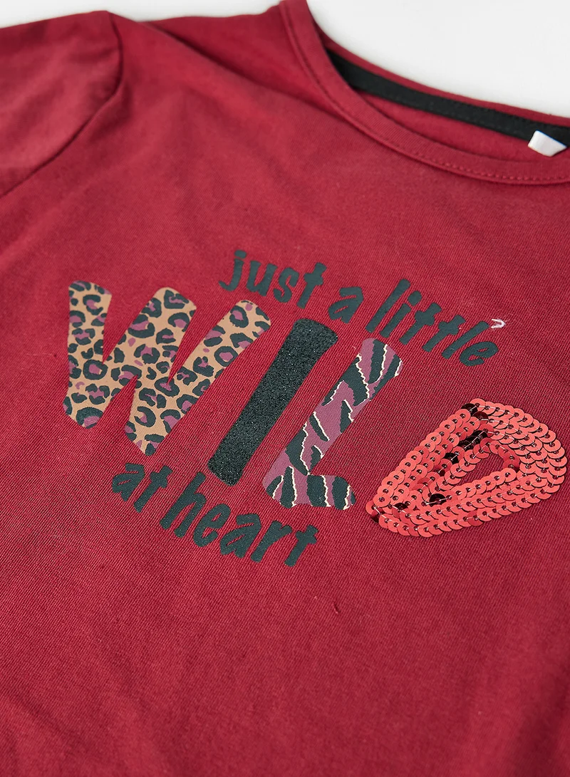koko noko Kids/Teen Graphic Text T-Shirt Burgundy