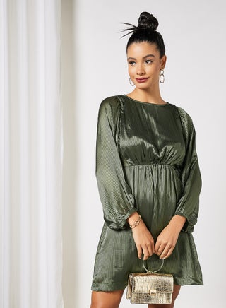 Tonal Stripe Mini Dress Forest Night