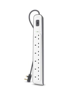 6 Outlet Surge Protection Extension Power Strip White 2meter