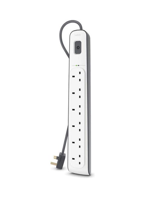 6 Outlet Surge Protection Extension Power Strip White 2meter