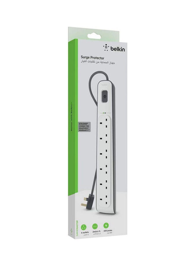 belkin - 6 Outlet Surge Protection Extension Power Strip White 2meter - Image 1