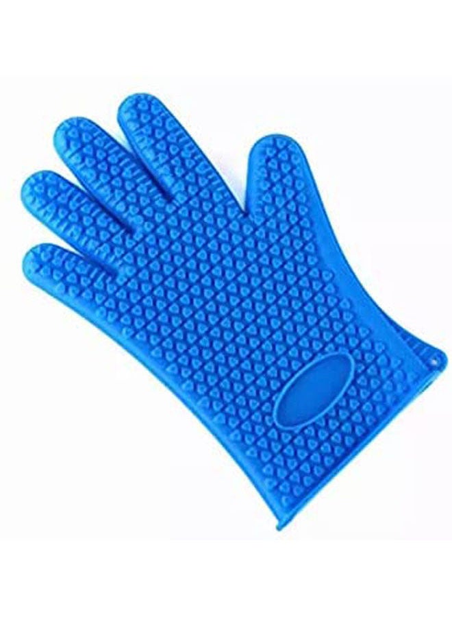 Silicotech Heat Resistant Waterproof Grip Silicone Cooking Gloves Oven Mitts For Bbq Dishwash Blue  - Image 1