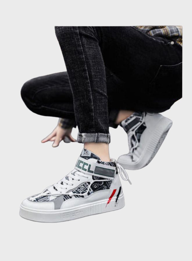 Beauenty Casual Lace-Up High Top Sneakers White/Black/Grey  - Image 4
