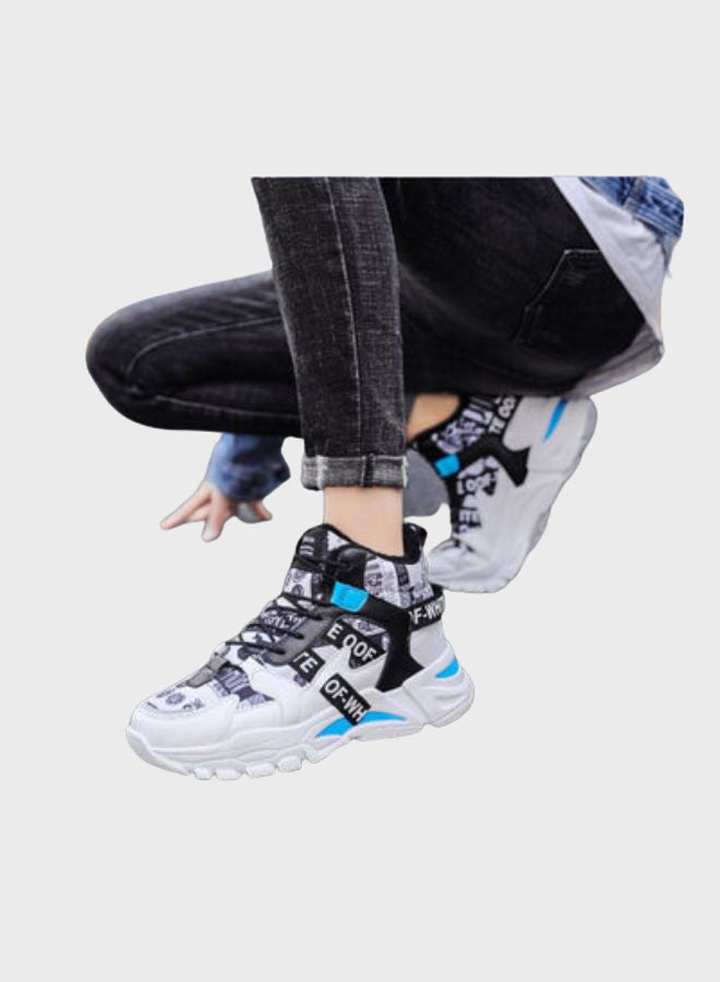 Beauenty Casual Lace-Up High Top Sneakers White/Black/Blue  - Image 2