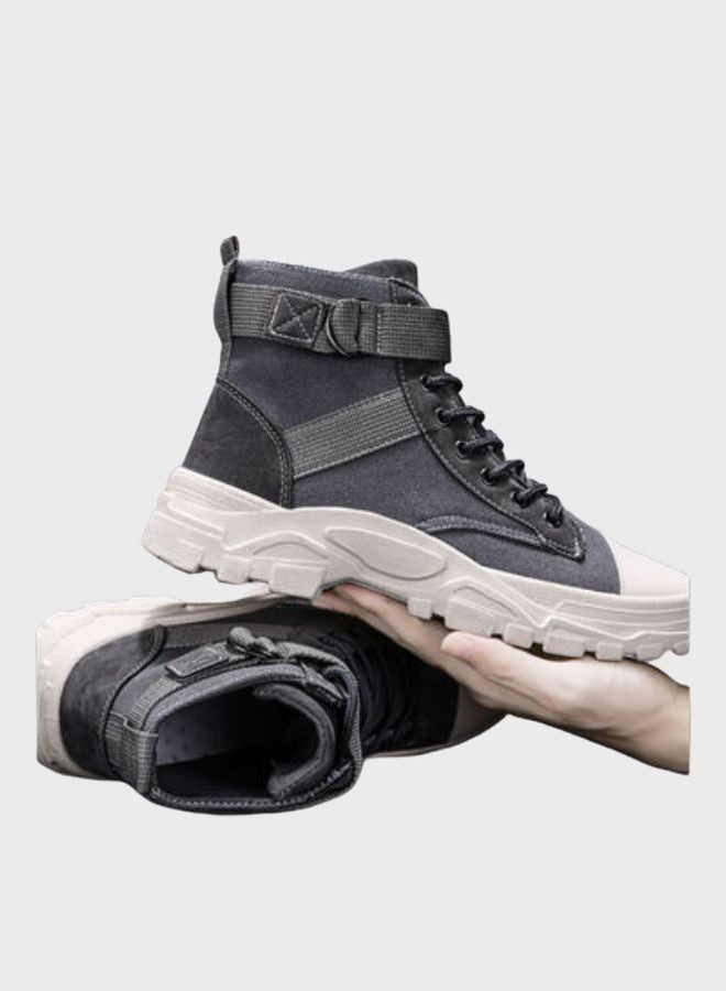 Beauenty Casual Lace-Up High Top Sneakers Grey  - Image 3