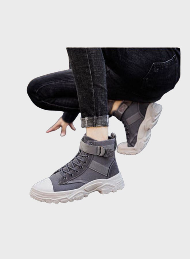 Beauenty Casual Lace-Up High Top Sneakers Grey  - Image 4