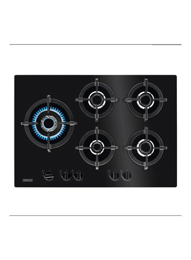 ZANUSSI Built-In Hob 75 Cm, 5 Gas Burners, Made In Italy, ZGO78530BA Black Glass 