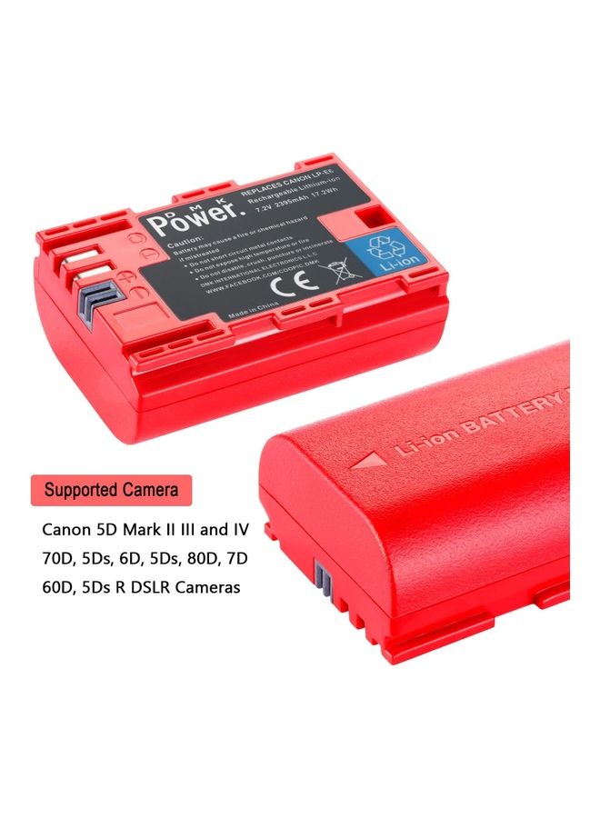 دي أم كيه باور بطاريات بديلة LP-E6 LP-E6N من قطعتين متوافقة مع كاميرات كانون 2395.0 mAh أحمر - Image 3