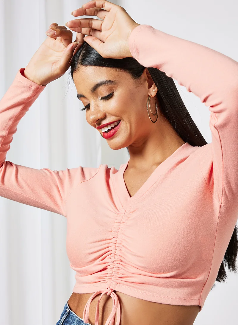 Sivvi x D'Atelier Ruched Crop Top Pink