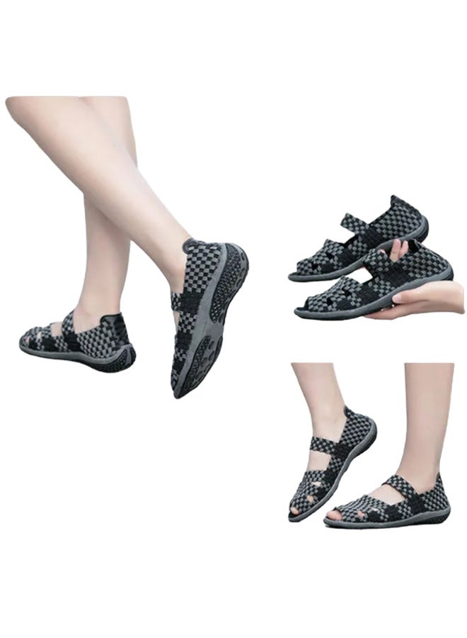 Beauenty Hand Woven Printed Casual Sandals Grey/Black - Image 3