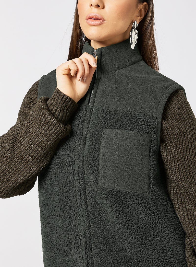 VERO MODA - Zip Down Vest Jacket Khaki - Image 1