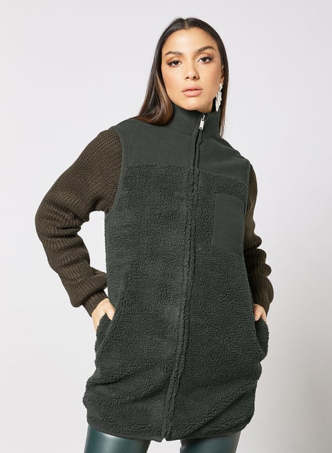 Zip Down Vest Jacket Khaki