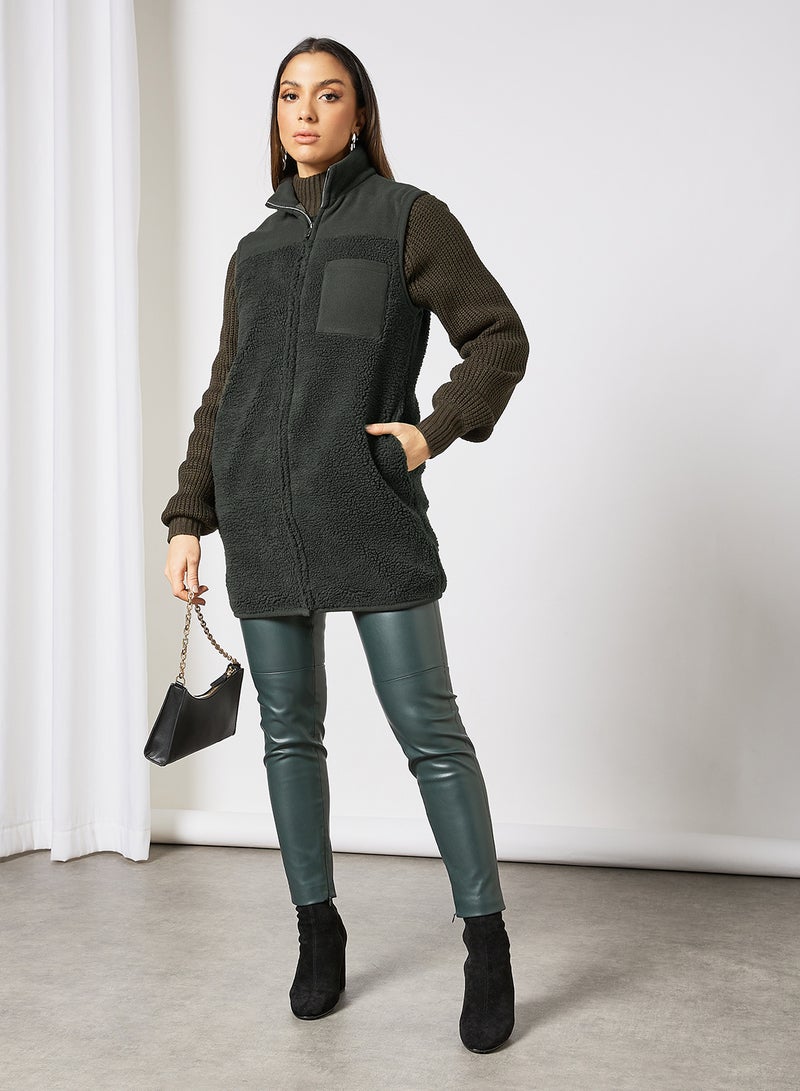 VERO MODA - Zip Down Vest Jacket Khaki - Image 1