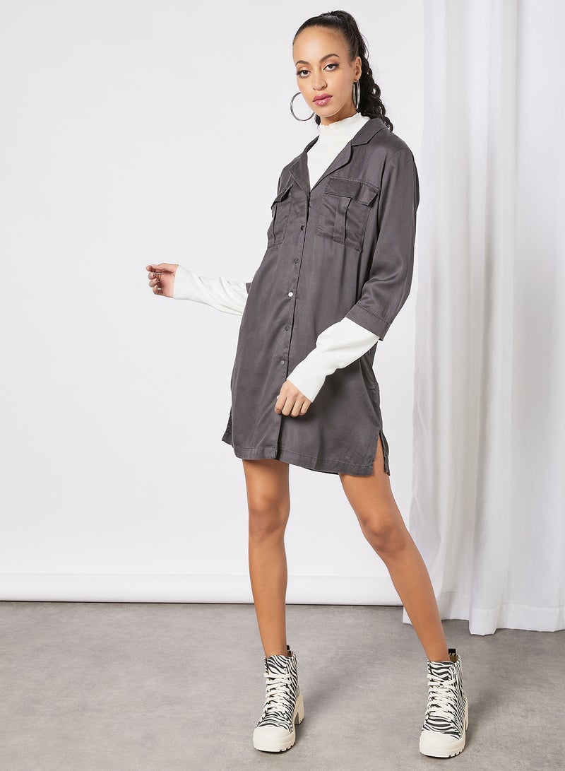 Jacqueline de Yong - Collared Shirt Dress Grey - Image 1