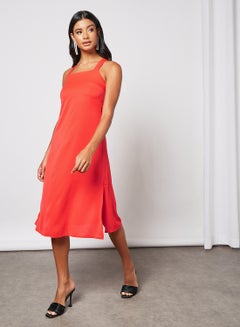 Women's Strap Cami Cross Back Midi Dress With Side Slit Orange