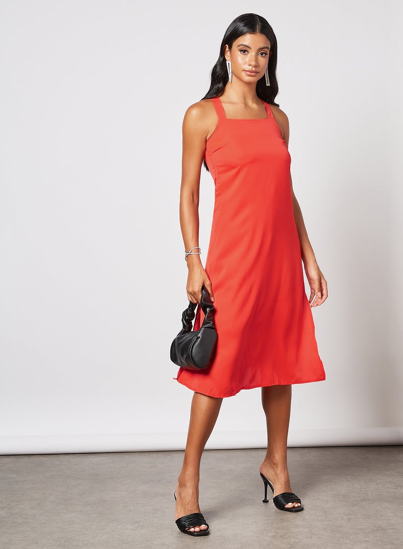 Aila - Women's Strap Cami Cross Back Midi Dress With Side Slit Orange - Image 1