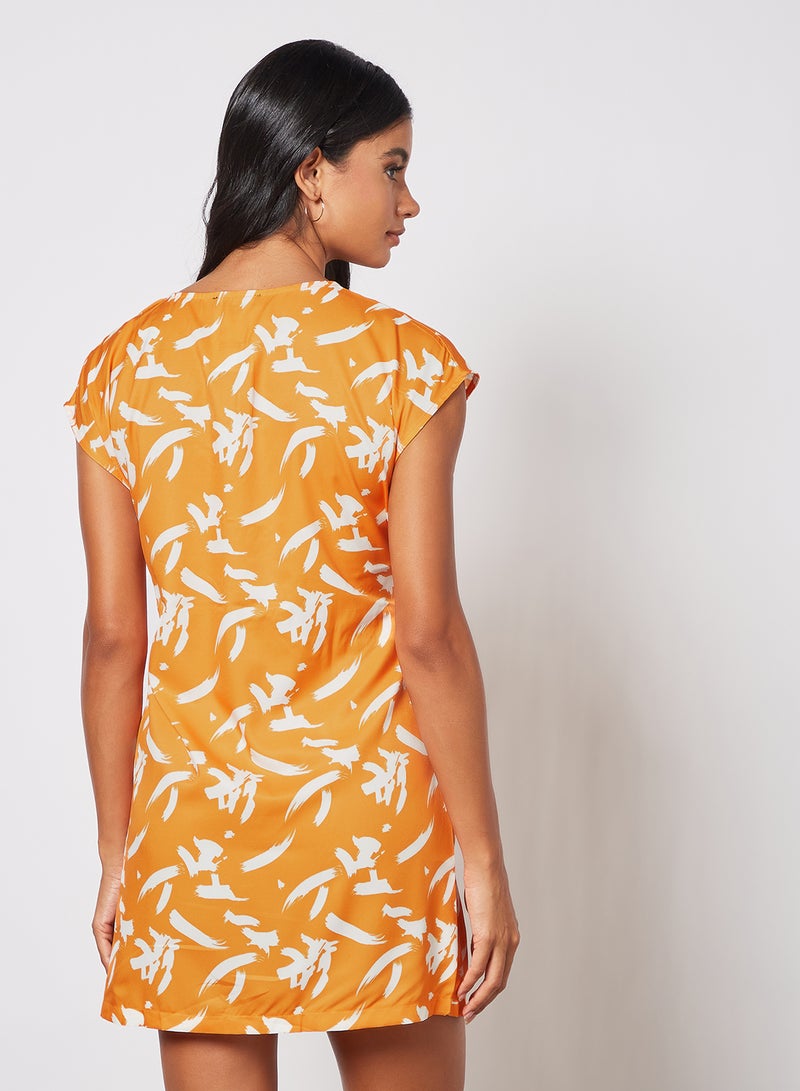 Aila Women's Tie-Up Waist Casual Wear Dress Orange/White  - Image 4
