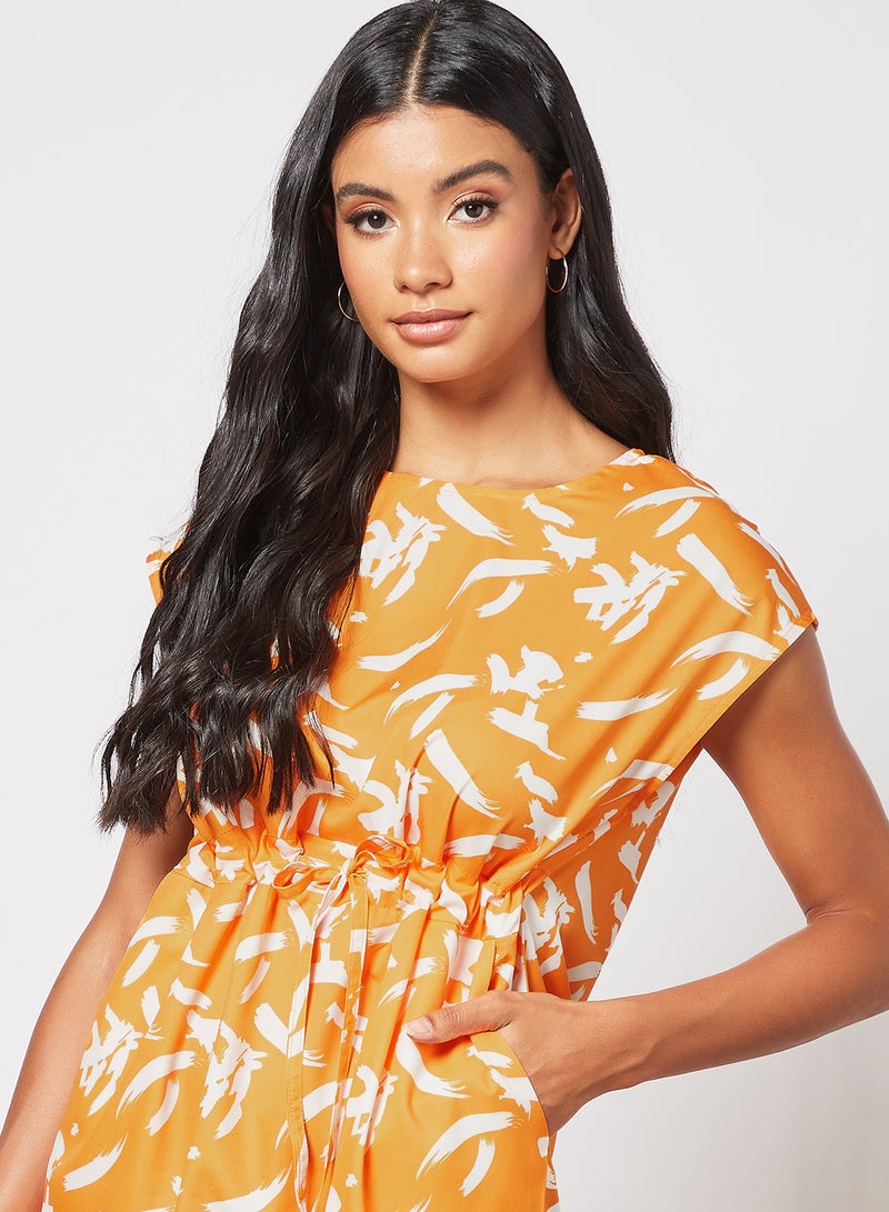Aila Women's Tie-Up Waist Casual Wear Dress Orange/White  - Image 3