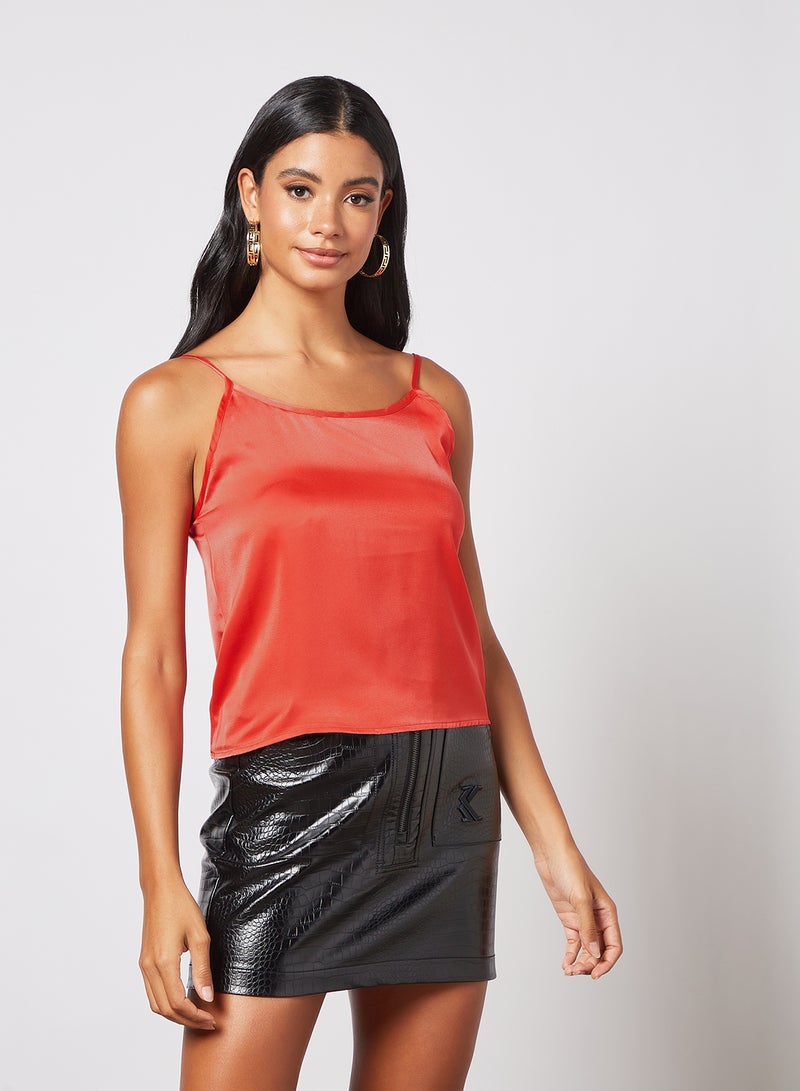 Aila - Women's Polyester Straps Sleeveless Bare Back Solid Camisole With Boat Neck Orange - Image 1