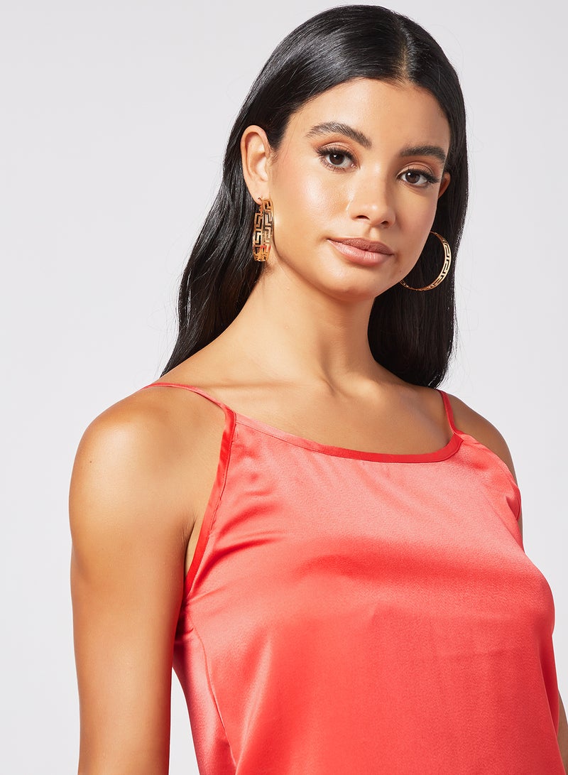 Aila - Women's Polyester Straps Sleeveless Bare Back Solid Camisole With Boat Neck Orange - Image 1
