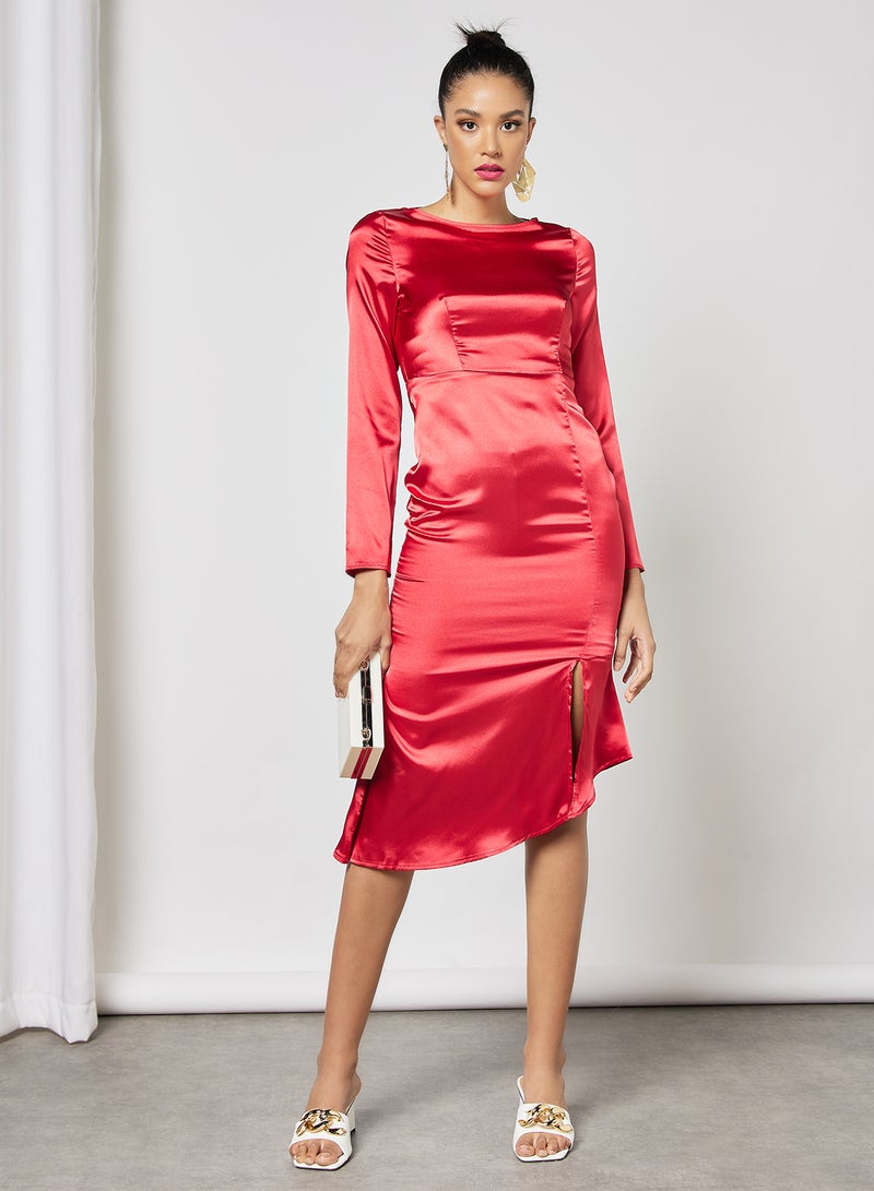 Aila Women's Casual Satin Design Long Sleeve Maxi Dress Red - Image 4