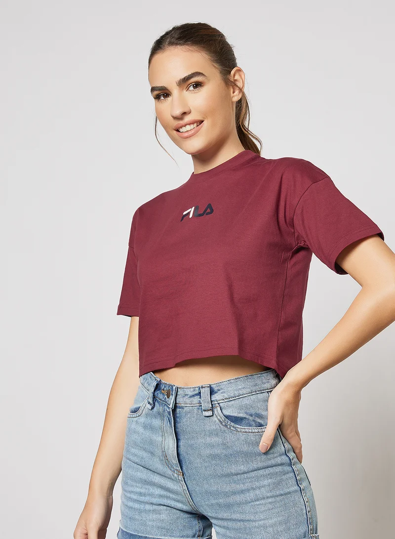 FILA Logo Cropped T-Shirt Dark Red