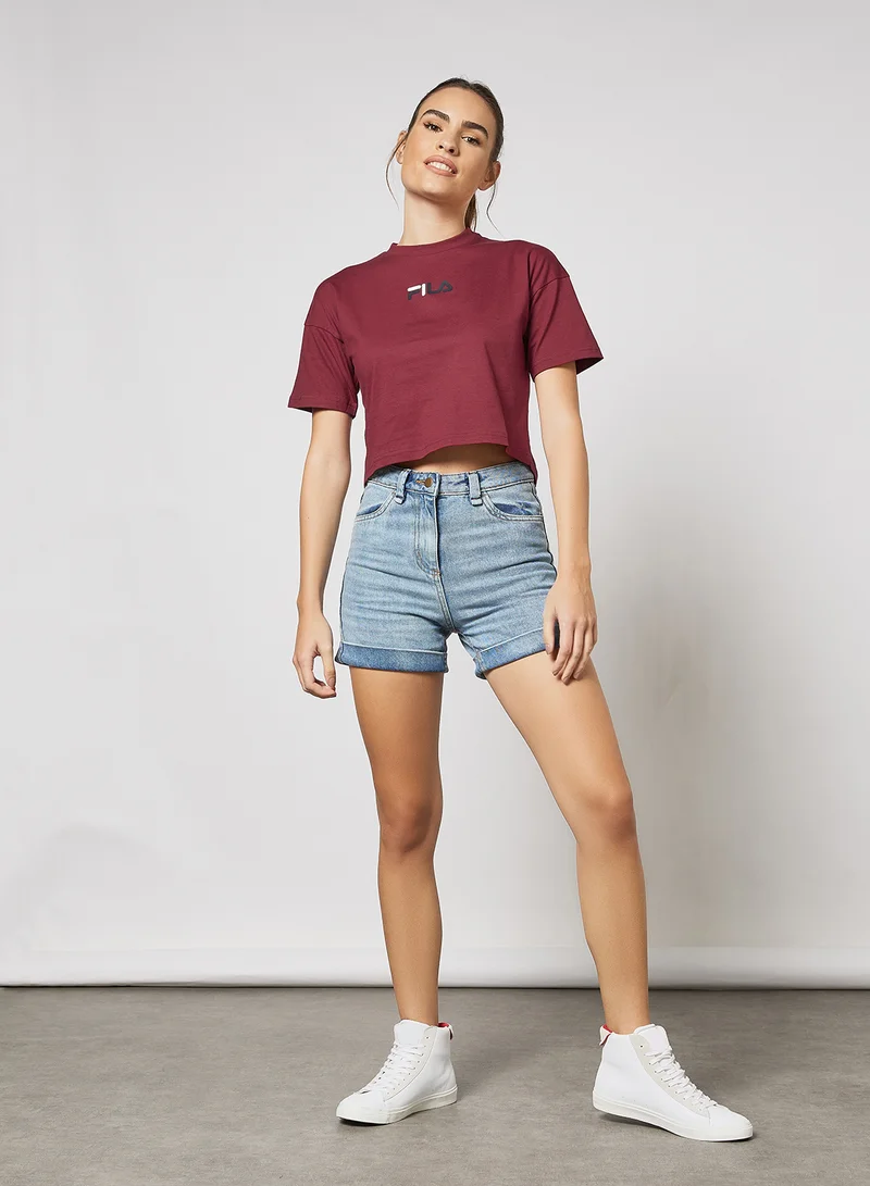 FILA Logo Cropped T-Shirt Dark Red