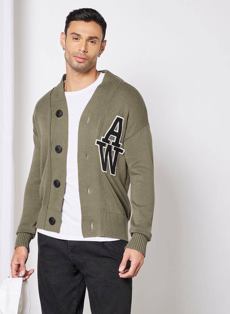JACK & JONES - Logo Knitted Cardigan Khaki Green - Image 1