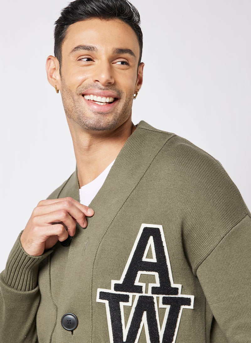 JACK & JONES - Logo Knitted Cardigan Khaki Green - Image 1