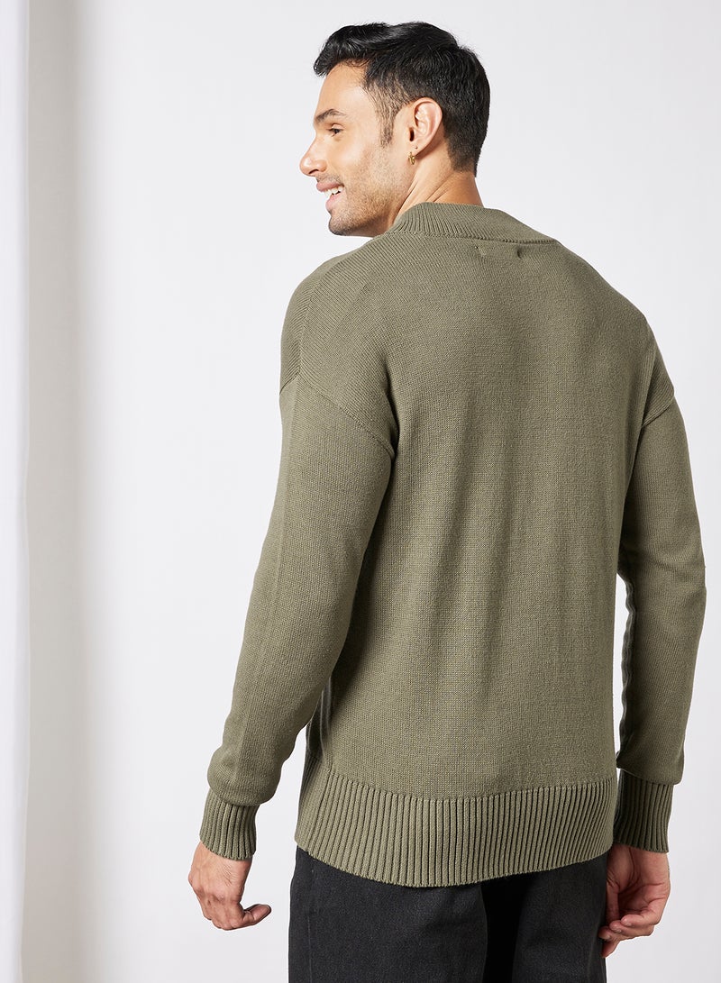 JACK & JONES - Logo Knitted Cardigan Khaki Green - Image 1