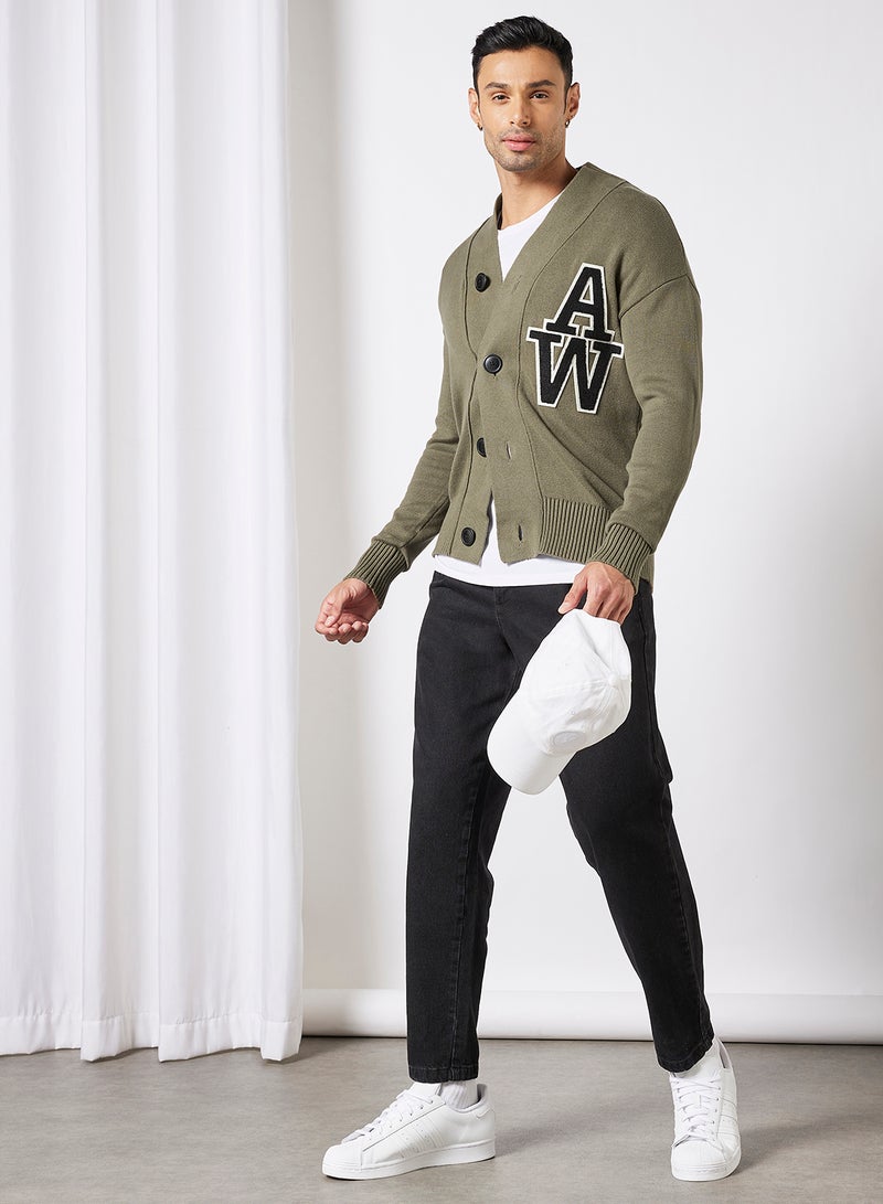 JACK & JONES - Logo Knitted Cardigan Khaki Green - Image 1