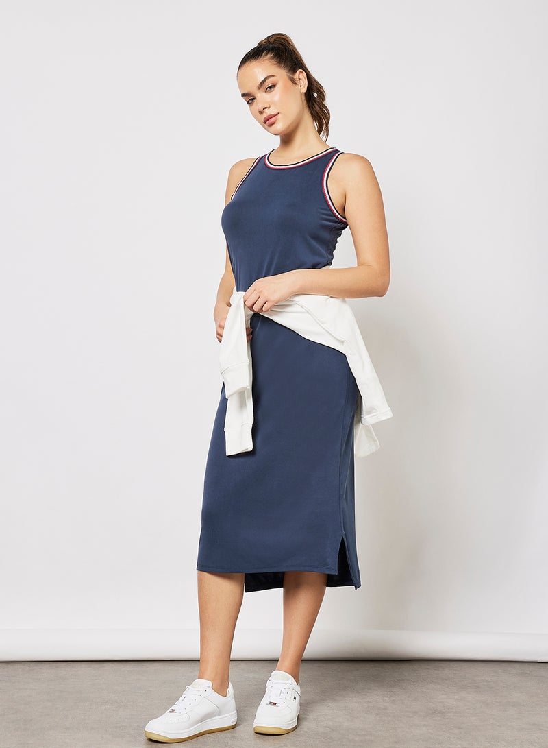 TOMMY SPORT - Stripe Tape Midi Dress Blue - Image 1