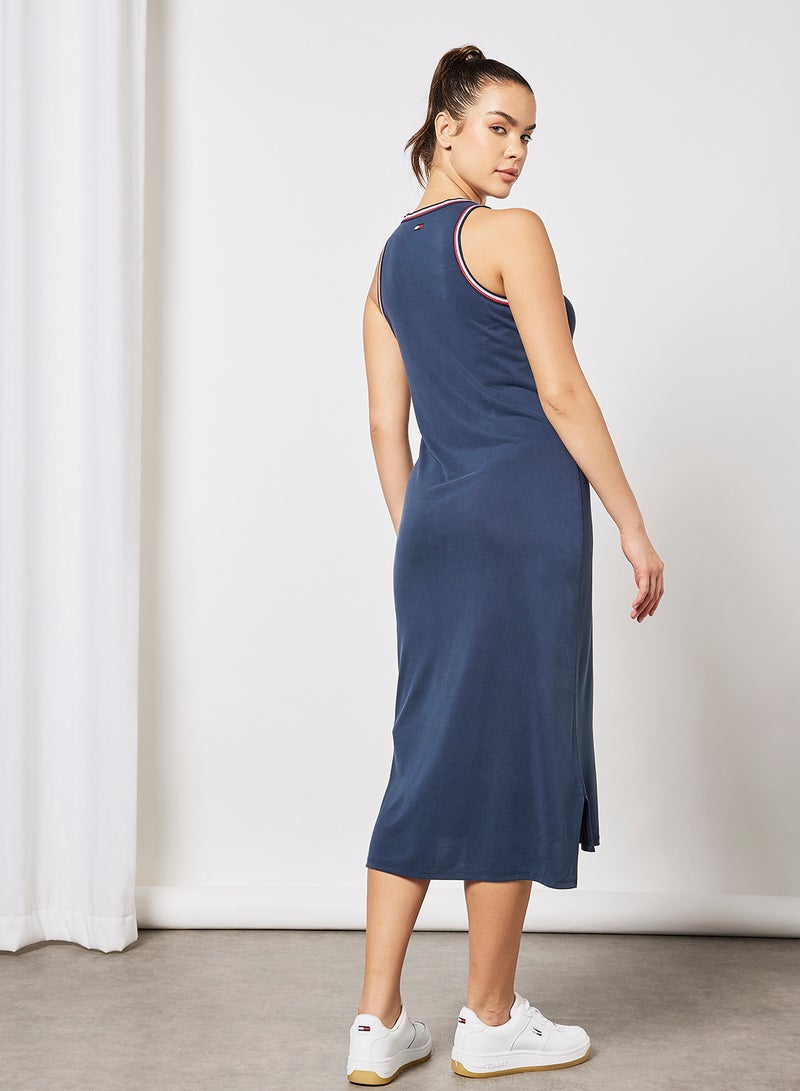 TOMMY SPORT - Stripe Tape Midi Dress Blue - Image 1