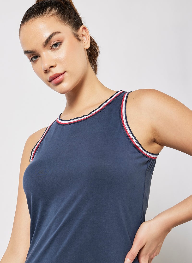 TOMMY SPORT - Stripe Tape Midi Dress Blue - Image 1