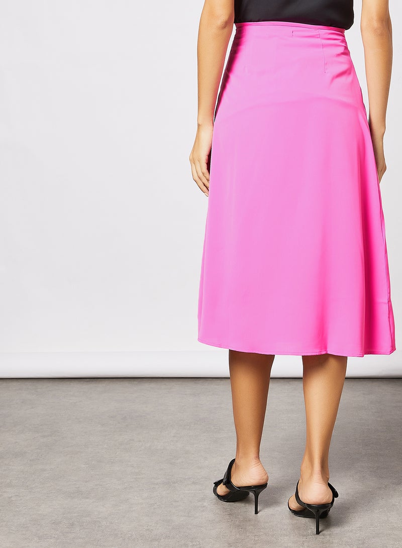 Aila - Women's Casual A-Line Calf Length Solid Skirt Pink - Image 1