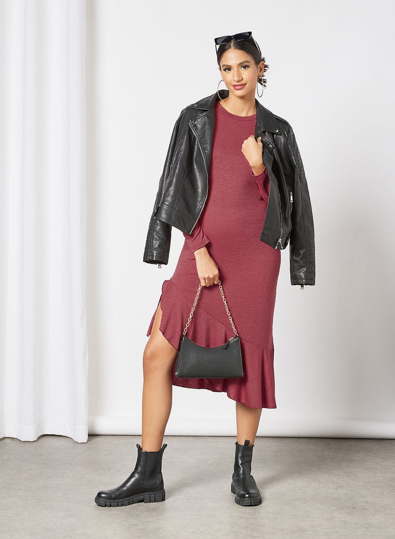LABEL RAIL - Fish Tail Midi Dress Red - Image 1
