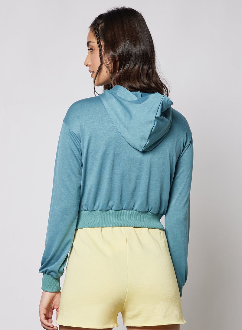 Aila Solid Design Casual Wear Long Sleeve Hoody Lake Blue  - Image 2