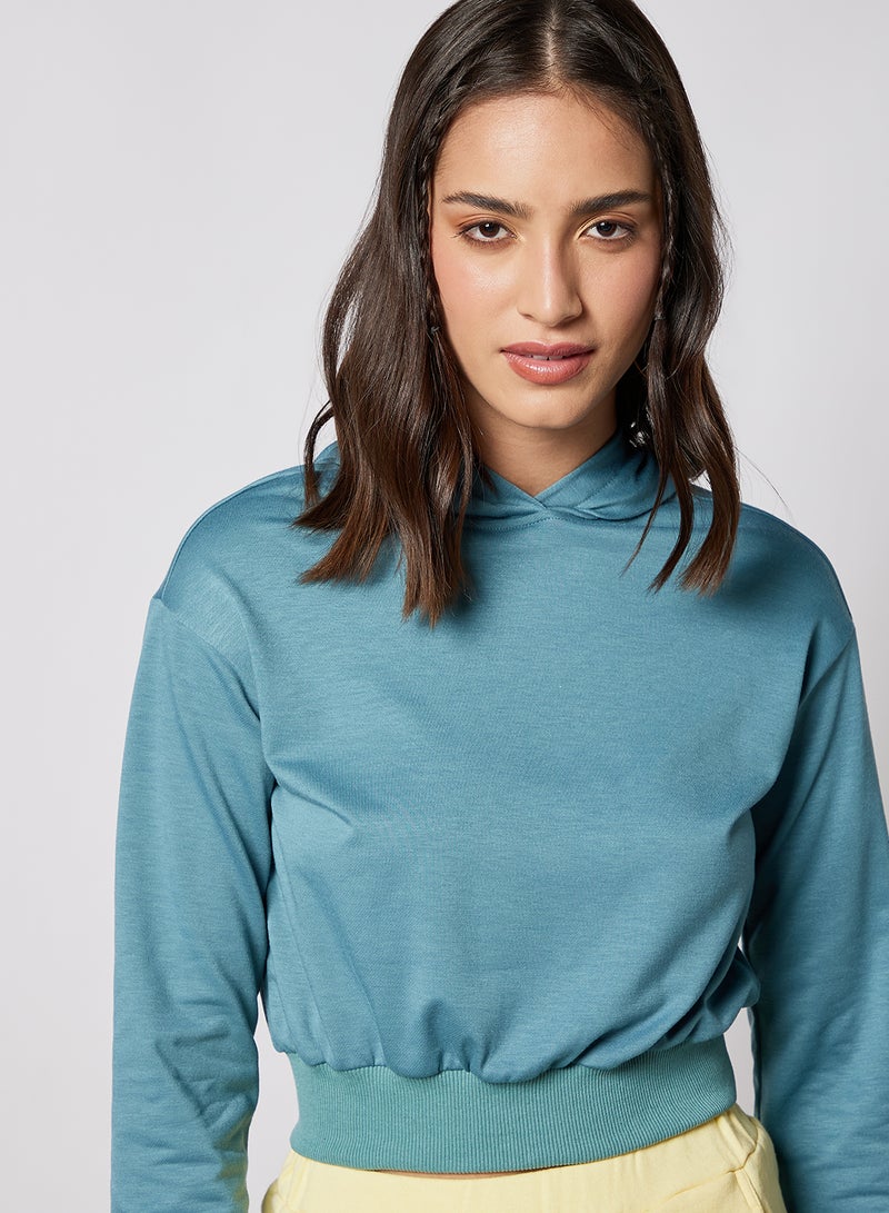 Aila Solid Design Casual Wear Long Sleeve Hoody Lake Blue  - Image 4