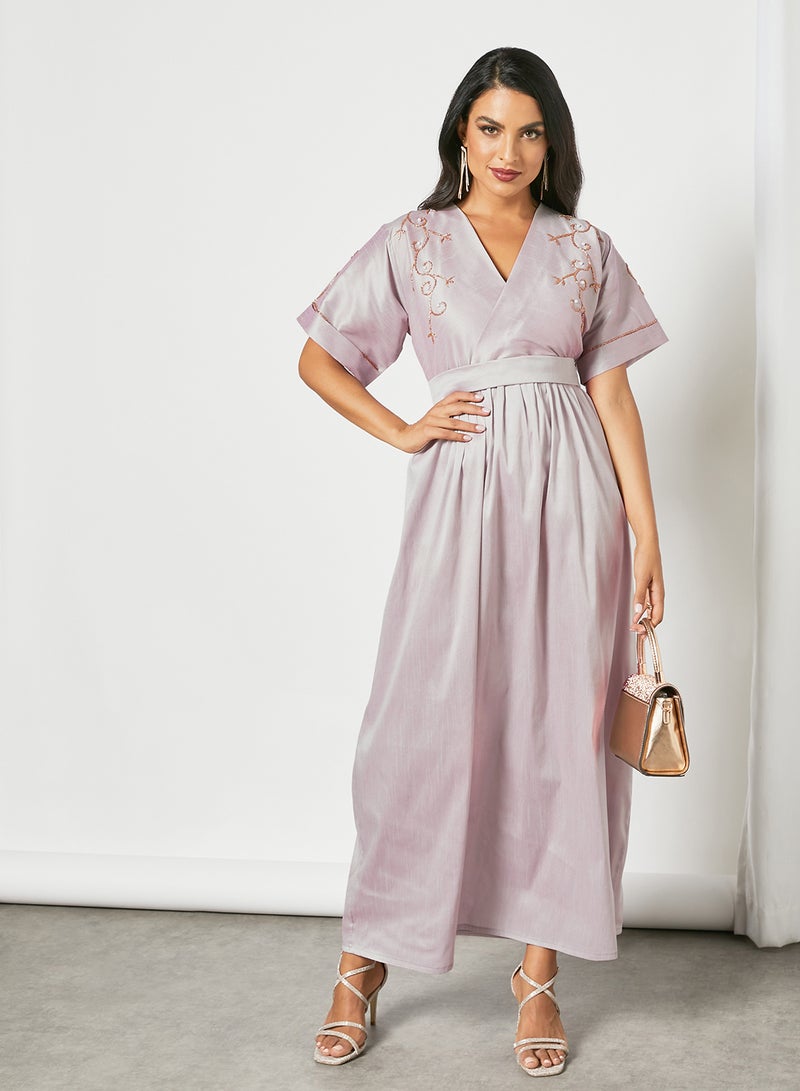 Hayat - Beads Embellished Detail Tie Waist Maxi Dress Light Pink - Image 1