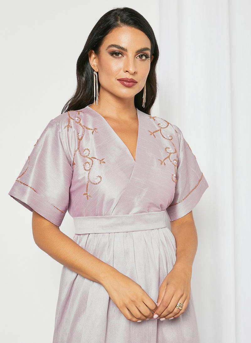 Hayat - Beads Embellished Detail Tie Waist Maxi Dress Light Pink - Image 1