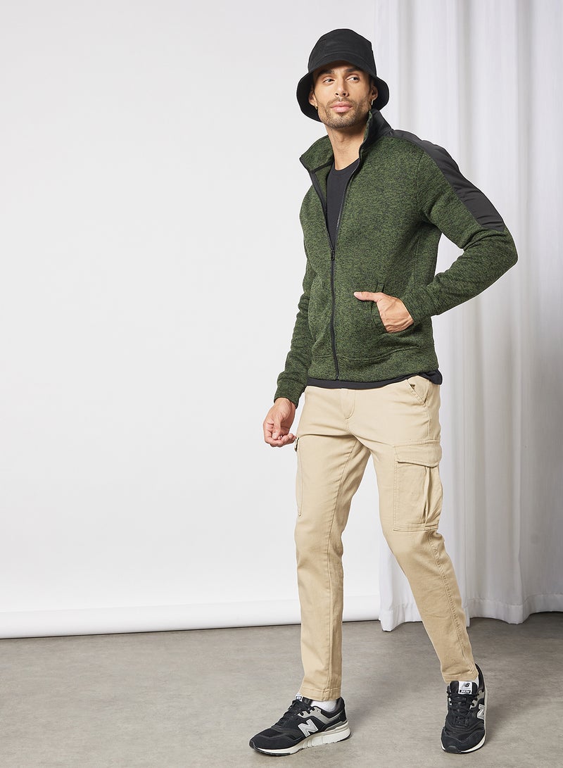 PRODUKT Contrast Panel Zip-Up Jacket Olive  - Image 2