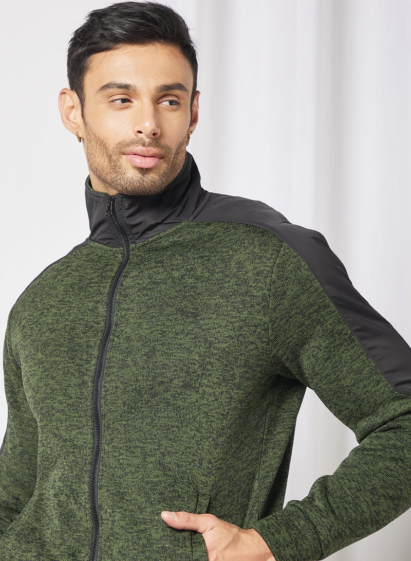 PRODUKT Contrast Panel Zip-Up Jacket Olive  - Image 3