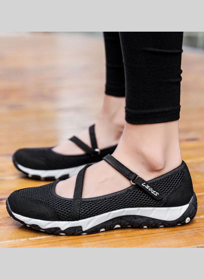 Beauenty - Women's Hook And Loop Closure Walking Shoes Black - Image 1