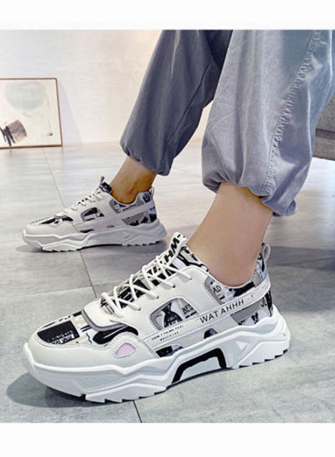 بيوينتي حذاء رياضي برباط ورقبة منخفضة أبيض/ أسود - Image 5