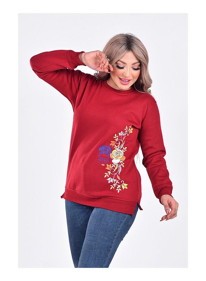 Caesar Casual Printed Round Neck sweatshirt Burgundy  - Image 1