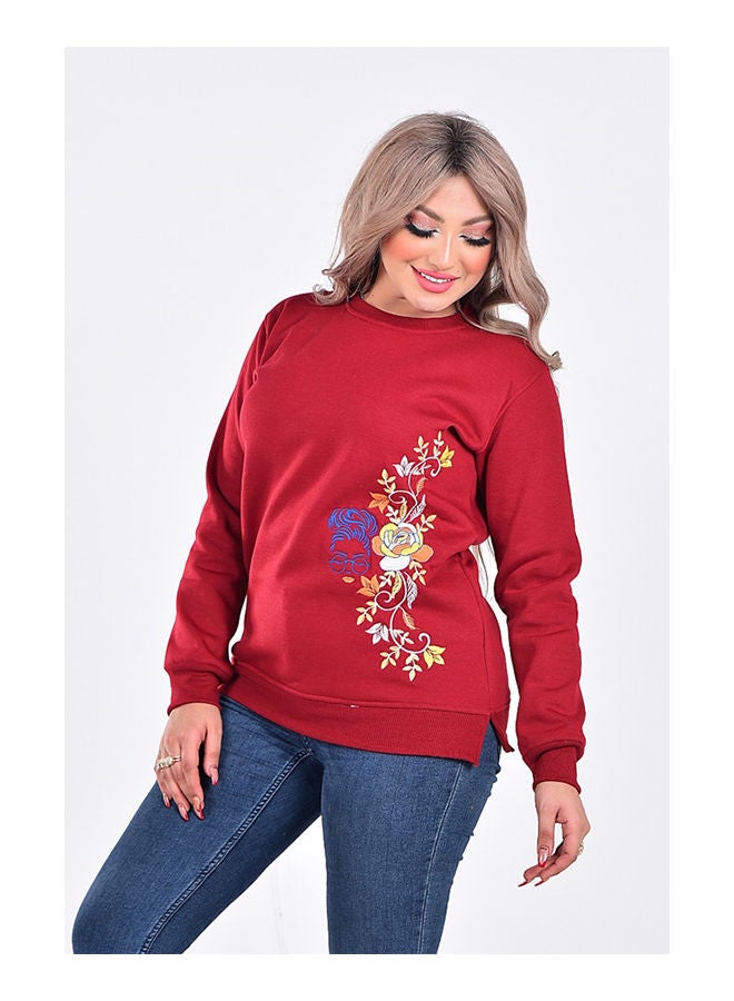 Caesar Casual Printed Round Neck sweatshirt Burgundy  - Image 2