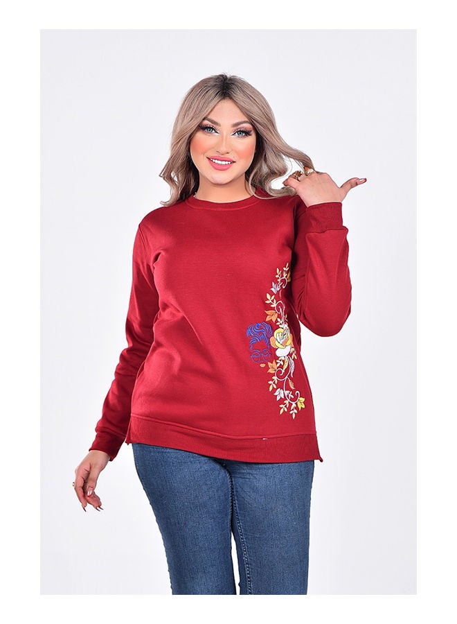 Caesar Casual Printed Round Neck sweatshirt Burgundy  - Image 4