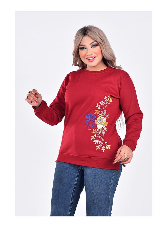 Caesar Casual Printed Round Neck sweatshirt Burgundy  - Image 5