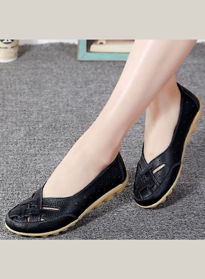 حذاء باليرينا بدون رباط بتصميم مضفر أسود